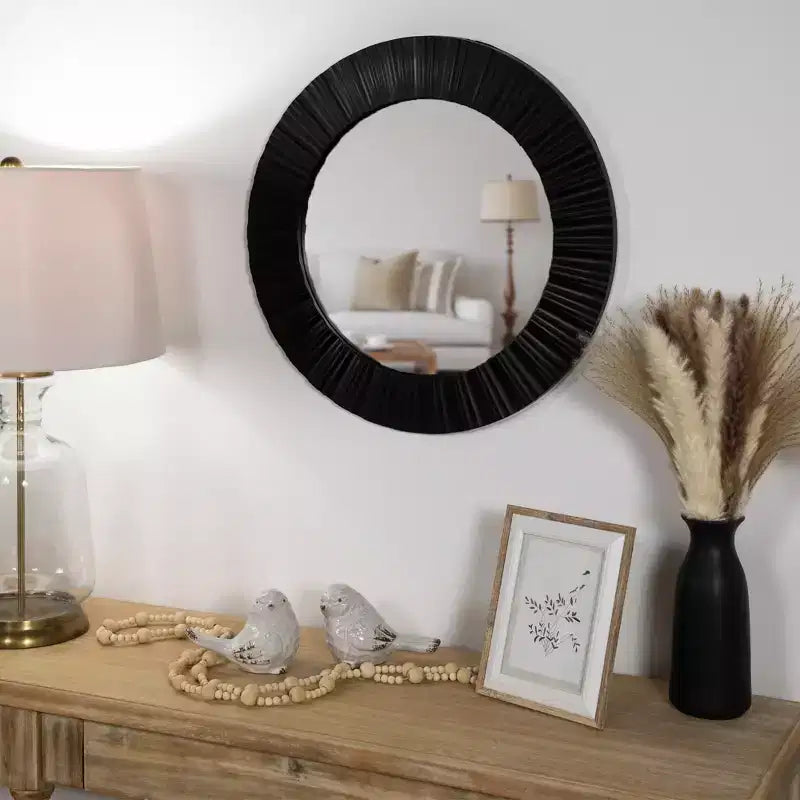 Plastic Fluted Round Wall Mirror Black 20''x20''