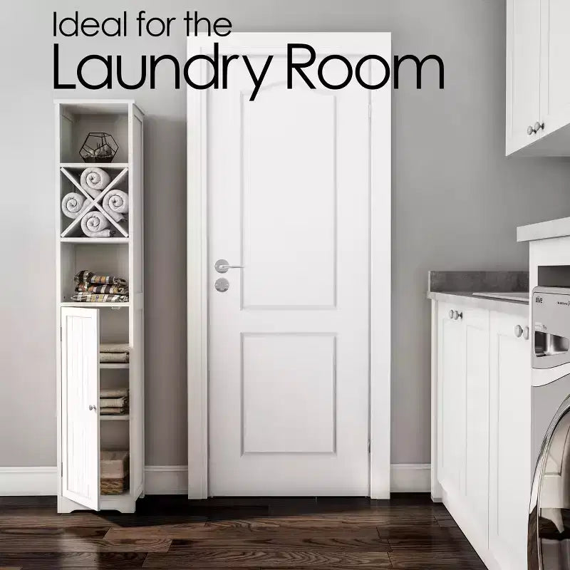 Engineered Wood Tall Linen Tower Cabinet with Adjustable Shelves 13.5''x9''x67''