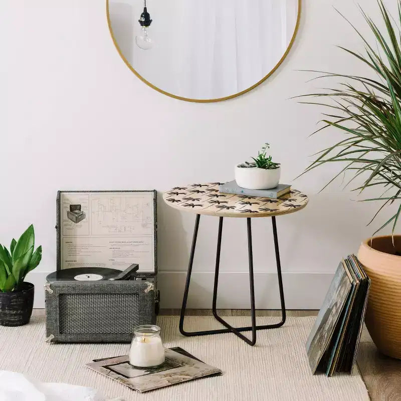 Baltic Birch and Steel Round Side Table with Printed Top 19''x19''x19''