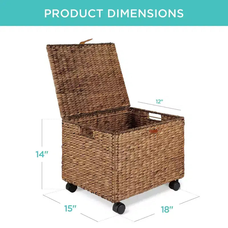 Classificatore portadocumenti su rotelle in metallo e rattan con coperchio e ruote bloccabili 15''x12''x14''