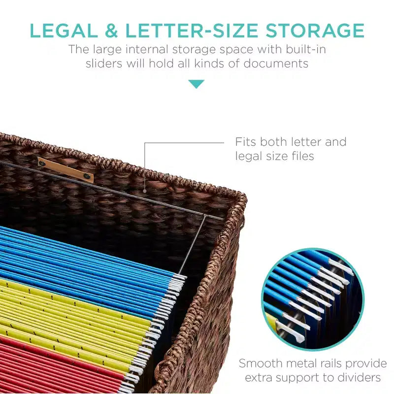 Metal and Rattan Rolling Filing Cabinet with Lid and Locking Wheels 15''x12''x14''