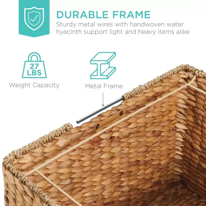 Classificatore portadocumenti su rotelle in metallo e rattan con coperchio e ruote bloccabili 15''x12''x14''