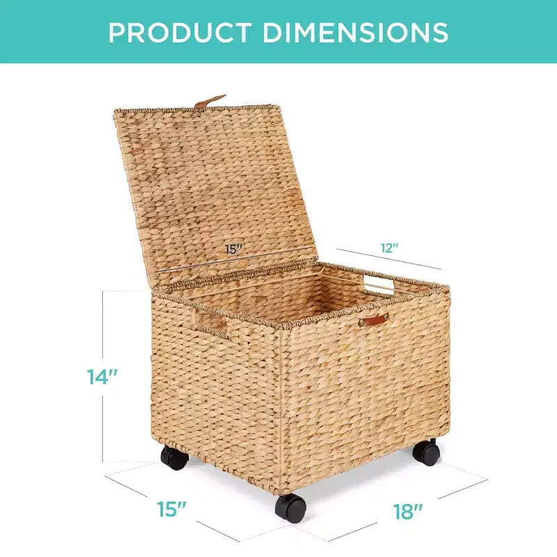 Classificatore portadocumenti su rotelle in metallo e rattan con coperchio e ruote bloccabili 15''x12''x14''