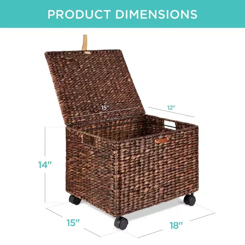 Classificatore portadocumenti su rotelle in metallo e rattan con coperchio e ruote bloccabili 15''x12''x14''