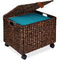 Classificatore portadocumenti su rotelle in metallo e rattan con coperchio e ruote bloccabili 15''x12''x14''