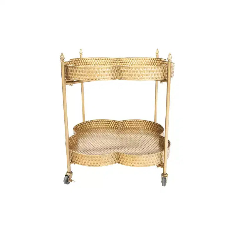 Storied Home Clover Shaped 2-Tier Hammered Metal Bar Cart with Wheels
