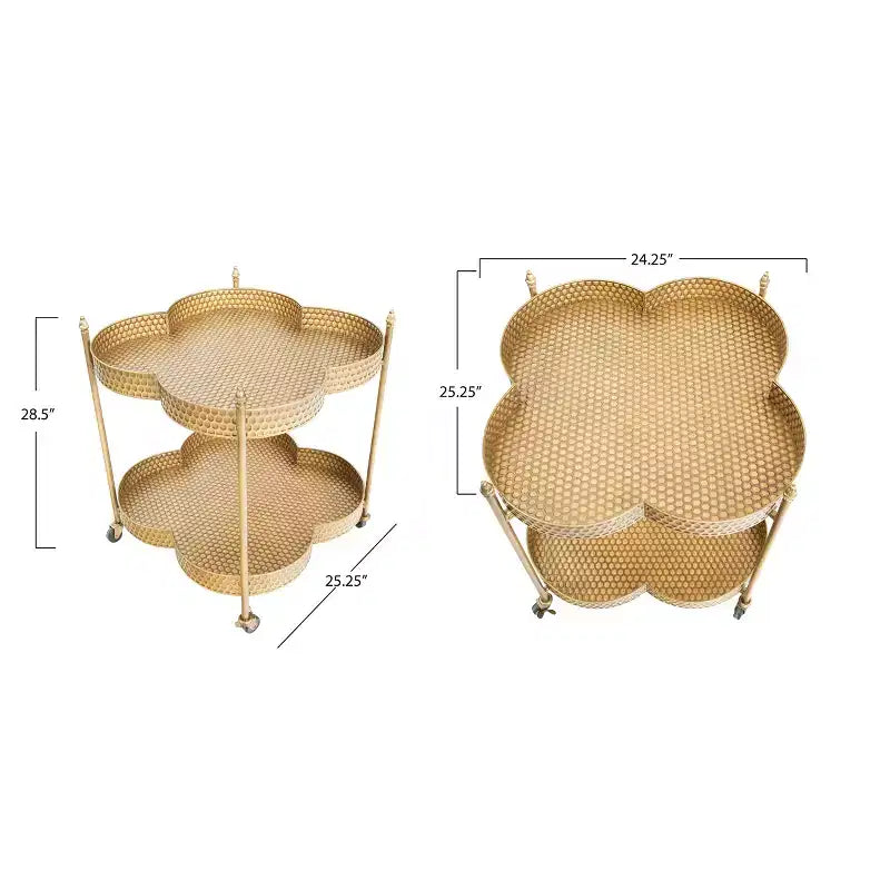 Carrello Bar a 2 Piani Clover in Metallo Martellato con Ruote 24.75''x24.75''x28.5''