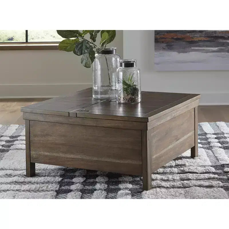 Acacia Wood and MDF Lift-Top Cocktail Table with Hidden Storage Light Brown 36.13''x36.13''x18''