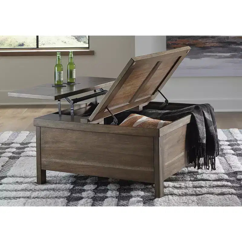 Acacia Wood and MDF Lift-Top Cocktail Table with Hidden Storage Light Brown 36.13''x36.13''x18''