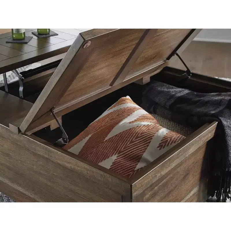 Acacia Wood and MDF Lift-Top Cocktail Table with Hidden Storage Light Brown 36.13''x36.13''x18''