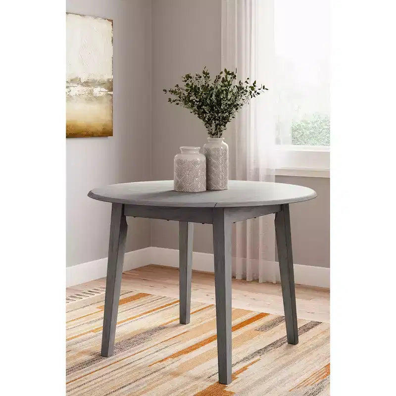 Tavolo da pranzo rotondo con ante a ribalta in MDF e legno massello grigio 42.75''x30''