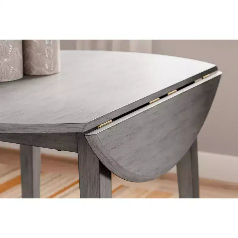 Tavolo da pranzo rotondo con ante a ribalta in MDF e legno massello grigio 42.75''x30''