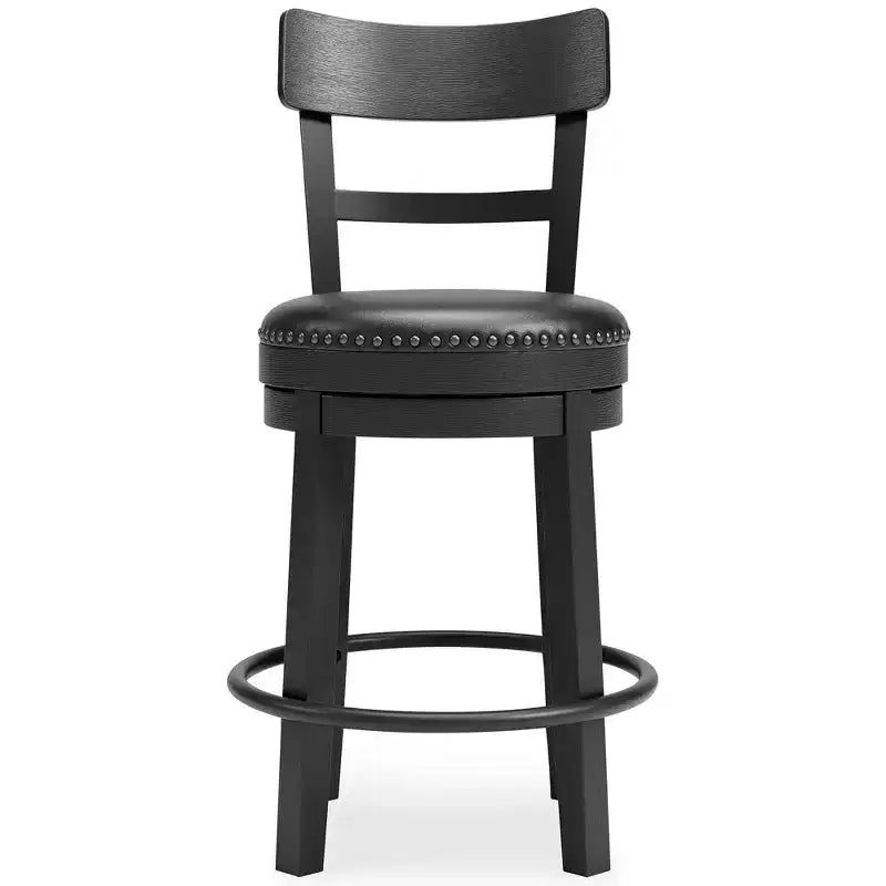 Wood and Faux Leather Counter Height Swivel Barstool with Nailhead Trim Black 16.75''x19.75''x37.25''