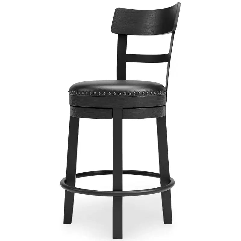 Wood and Faux Leather Counter Height Swivel Barstool with Nailhead Trim Black 16.75''x19.75''x37.25''