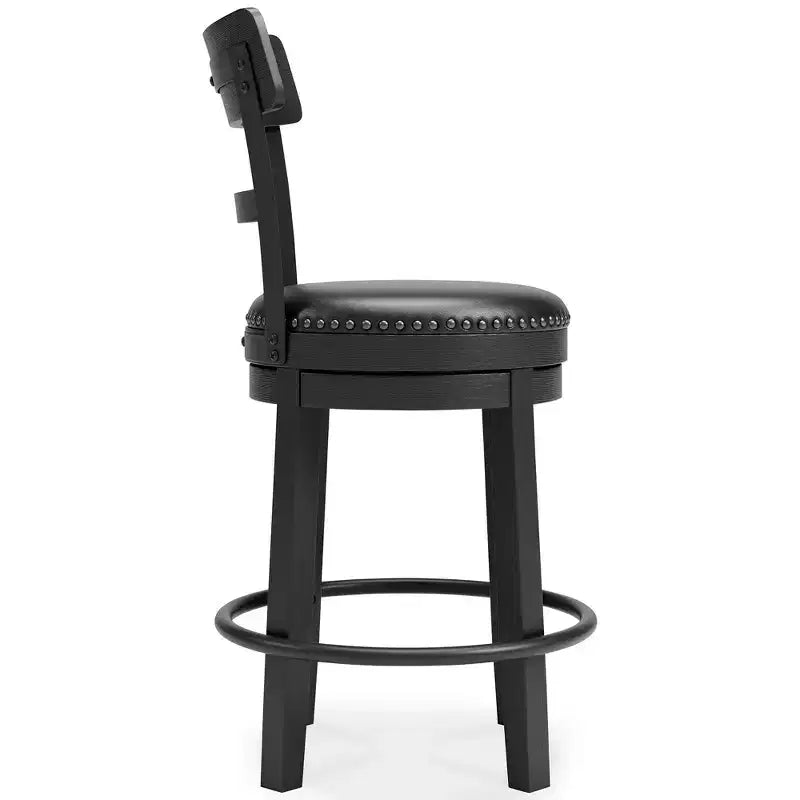 Wood and Faux Leather Counter Height Swivel Barstool with Nailhead Trim Black 16.75''x19.75''x37.25''