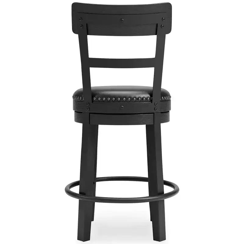 Sgabello da bar girevole ad altezza bancone in legno e similpelle con borchie, nero 42.5x50.2x94.6 cm