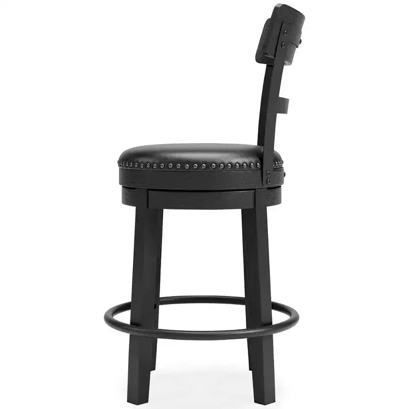 Sgabello da bar girevole ad altezza bancone in legno e similpelle con borchie, nero 42.5x50.2x94.6 cm