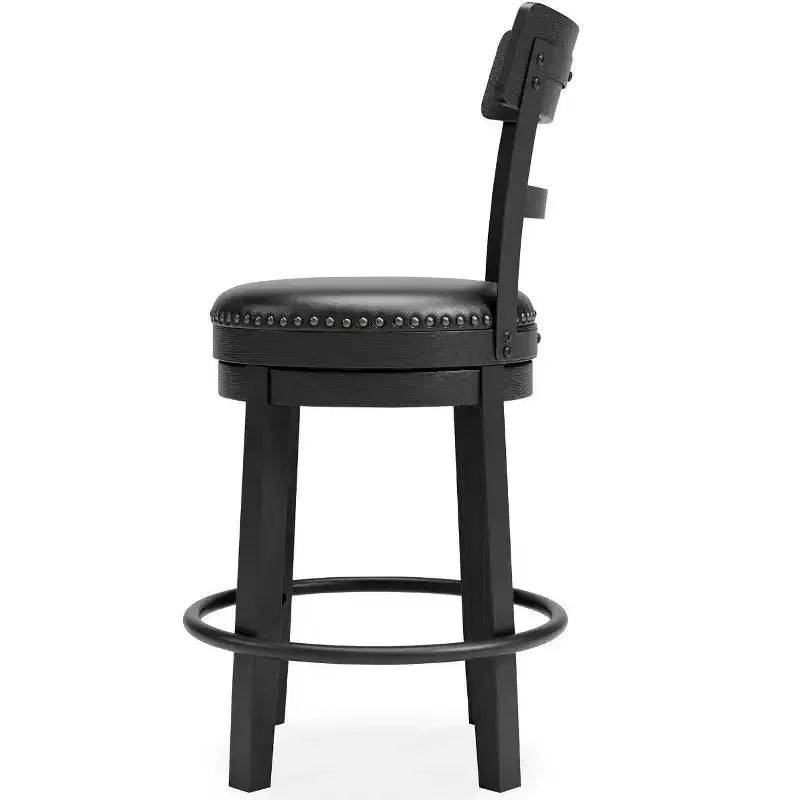 Sgabello da bar girevole ad altezza bancone in legno e similpelle con borchie, nero 42.5x50.2x94.6 cm