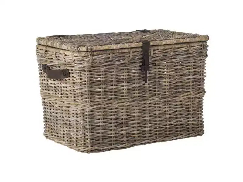 Rattan and Iron Storage Trunk with Removable Lid Gray 35.6''x22.4''x23.6''