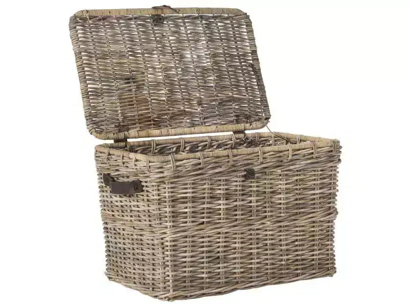 Rattan and Iron Storage Trunk with Removable Lid Gray 35.6''x22.4''x23.6''