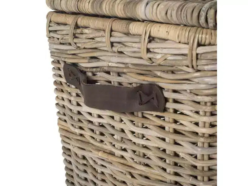 Baule portaoggetti in Rattan e Ferro con Coperchio Rimovibile Grigio 35.6''x22.4''x23.6''