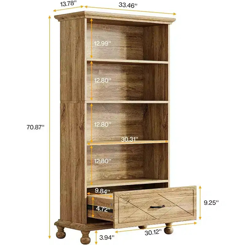 Libreria in Legno a 6 Ripiani Autoportante con Cassetto 85x35x180 cm