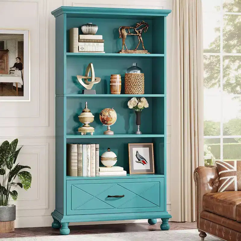 Libreria in Legno a 6 Ripiani Autoportante con Cassetto 85x35x180 cm