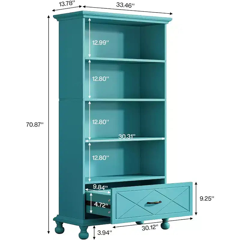 Wood 6-Tier Freestanding Bookshelf with Drawer 33.5''x13.8''x70.9''