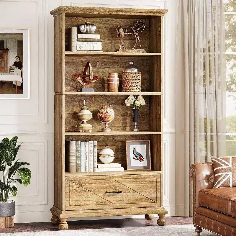 Libreria in Legno a 6 Ripiani Autoportante con Cassetto 85x35x180 cm