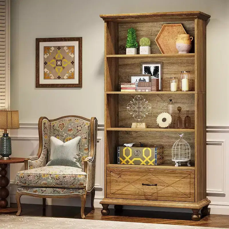 Libreria in Legno a 6 Ripiani Autoportante con Cassetto 85x35x180 cm
