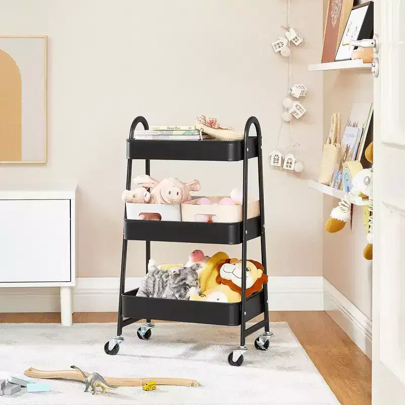 Steel 3-Tier Rolling Storage Cart with Mesh Baskets and Locking Wheels 16.3''x12.1''x31.1''