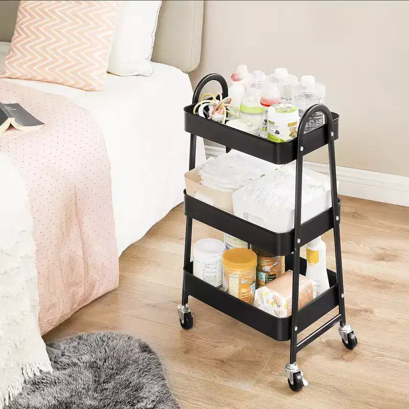 Steel 3-Tier Rolling Storage Cart with Mesh Baskets and Locking Wheels 16.3''x12.1''x31.1''
