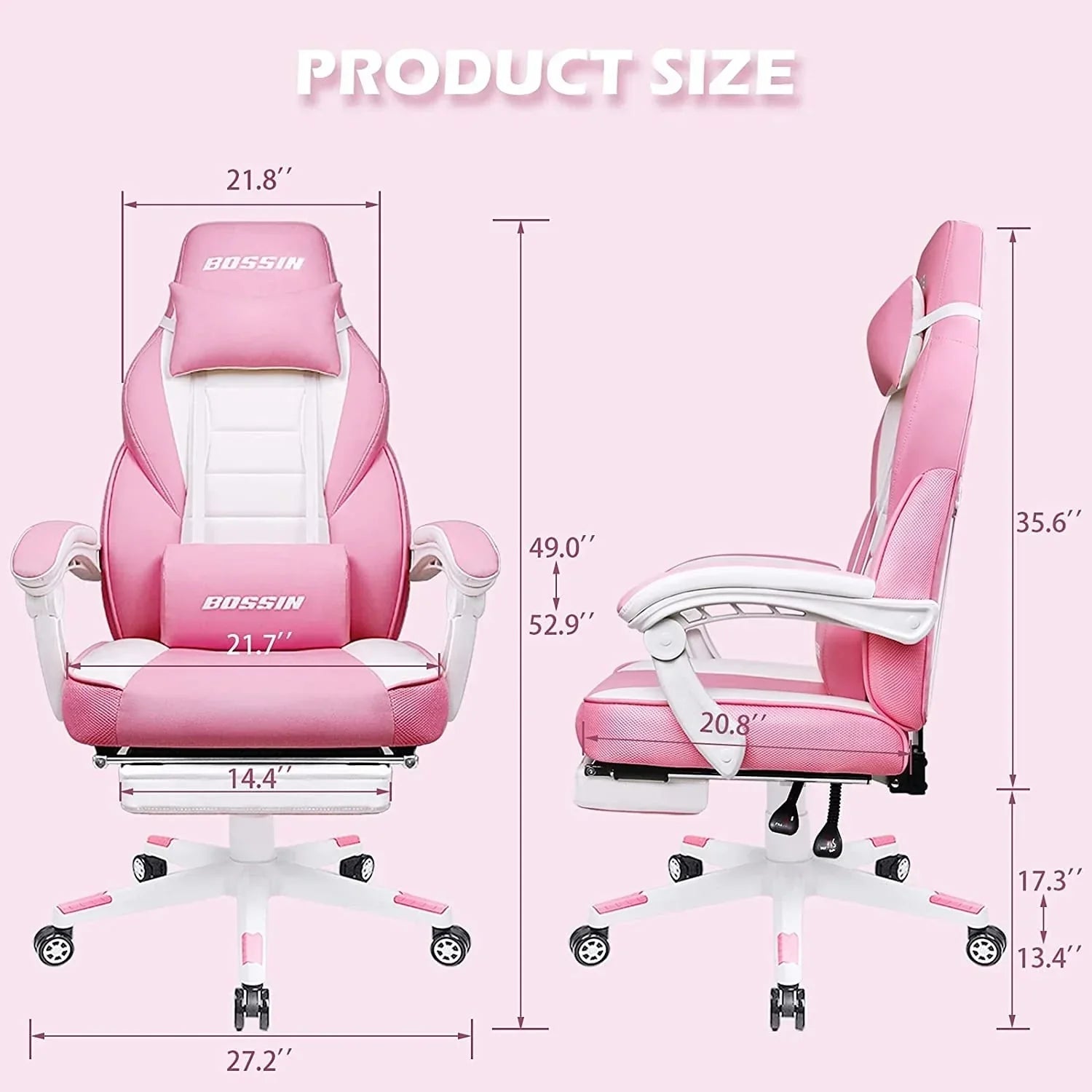 Sedia da gaming BOSSIN Racing Style, sedia da gamer per persone robuste fino a 136 kg, sedia da computer con schienale alto