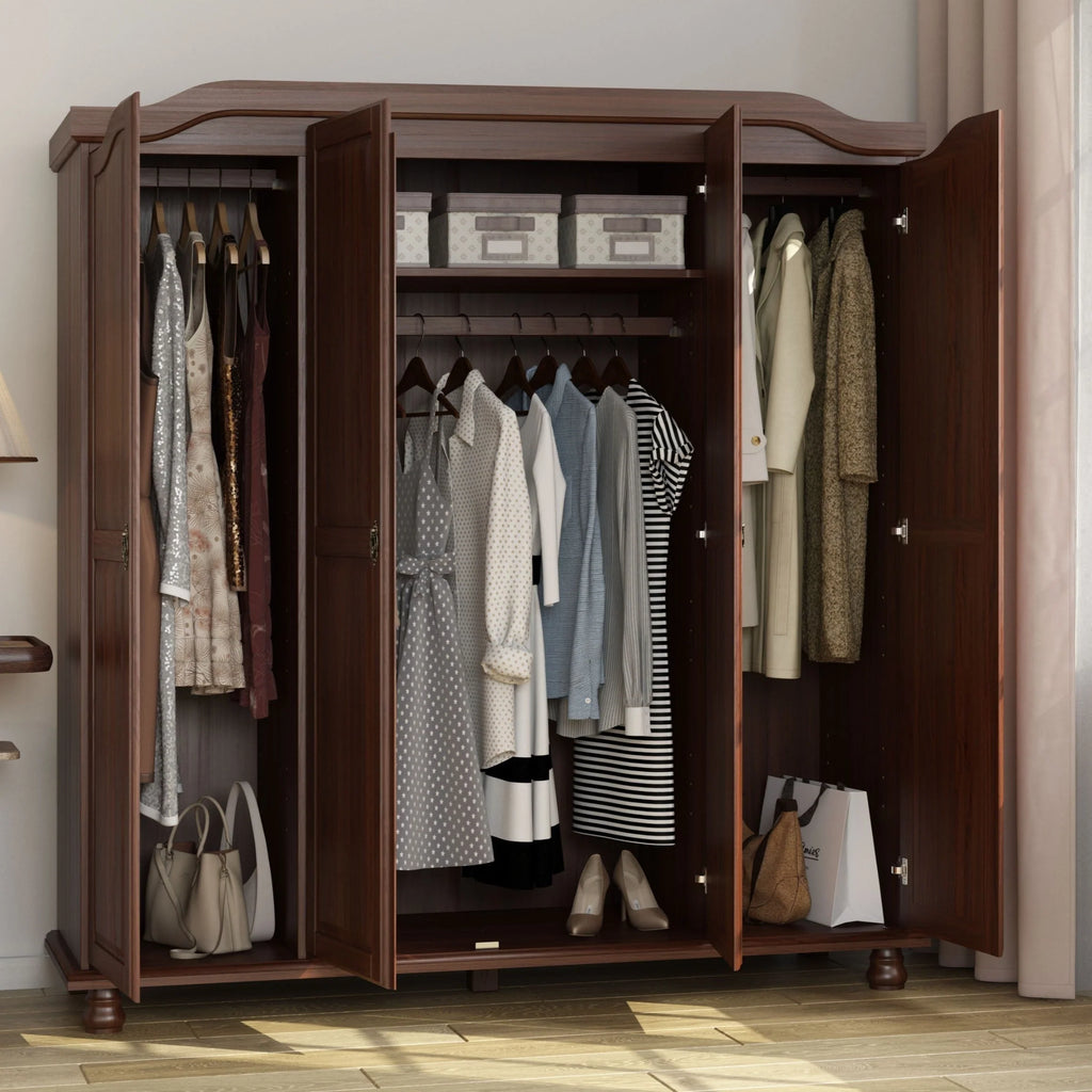 Palace Imports Armadio Kyle a 4 Ante in 100% Legno Massello con Ante in Legno Massello o a Specchio