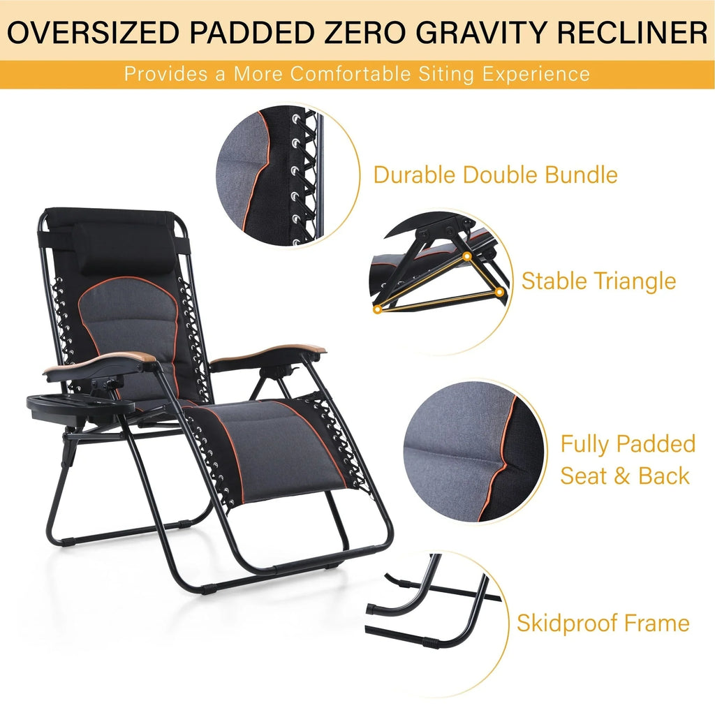 Sedia a sdraio oversize XL imbottita con gravità zero, bracciolo più largo, reclinabile regolabile con portabicchieri - N/D