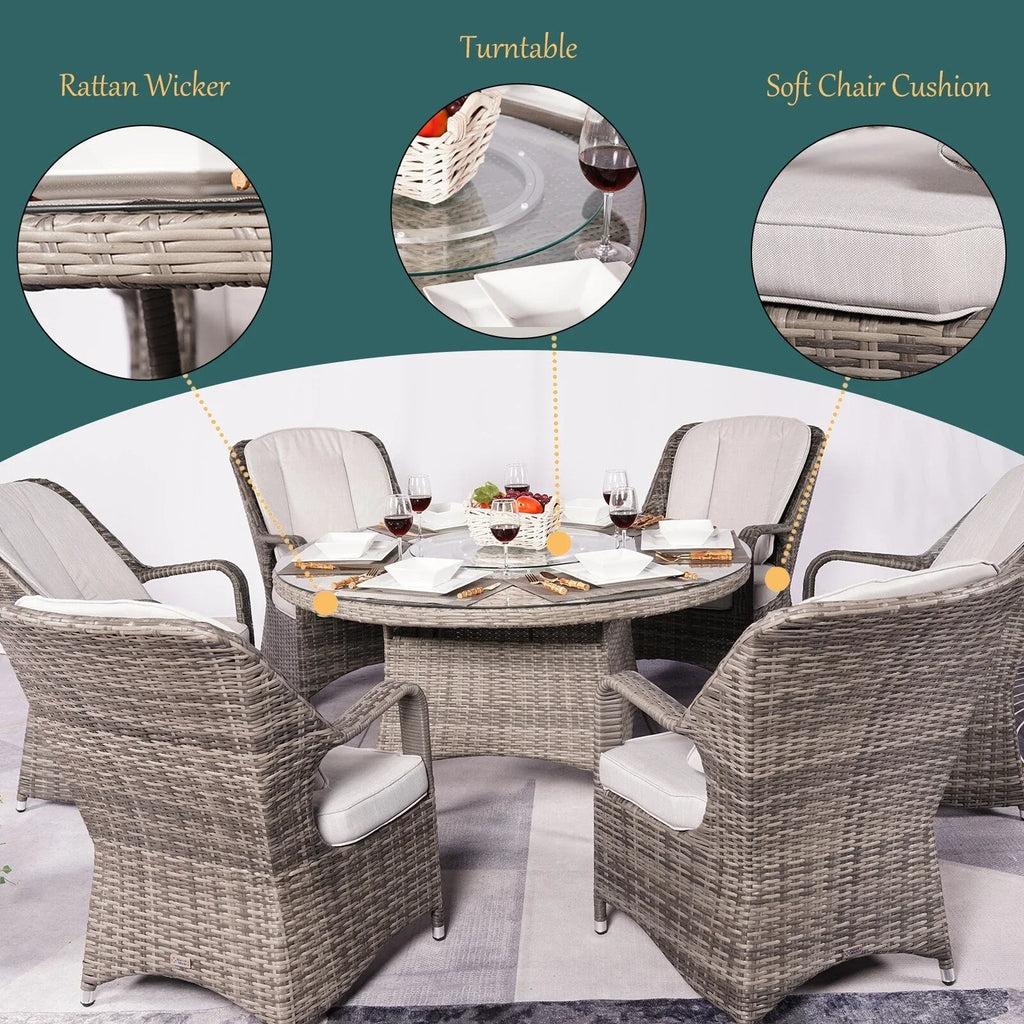 Set da pranzo rotondo da esterno in 7 pezzi in vimini di rattan con cuscini di Moda Furnishings