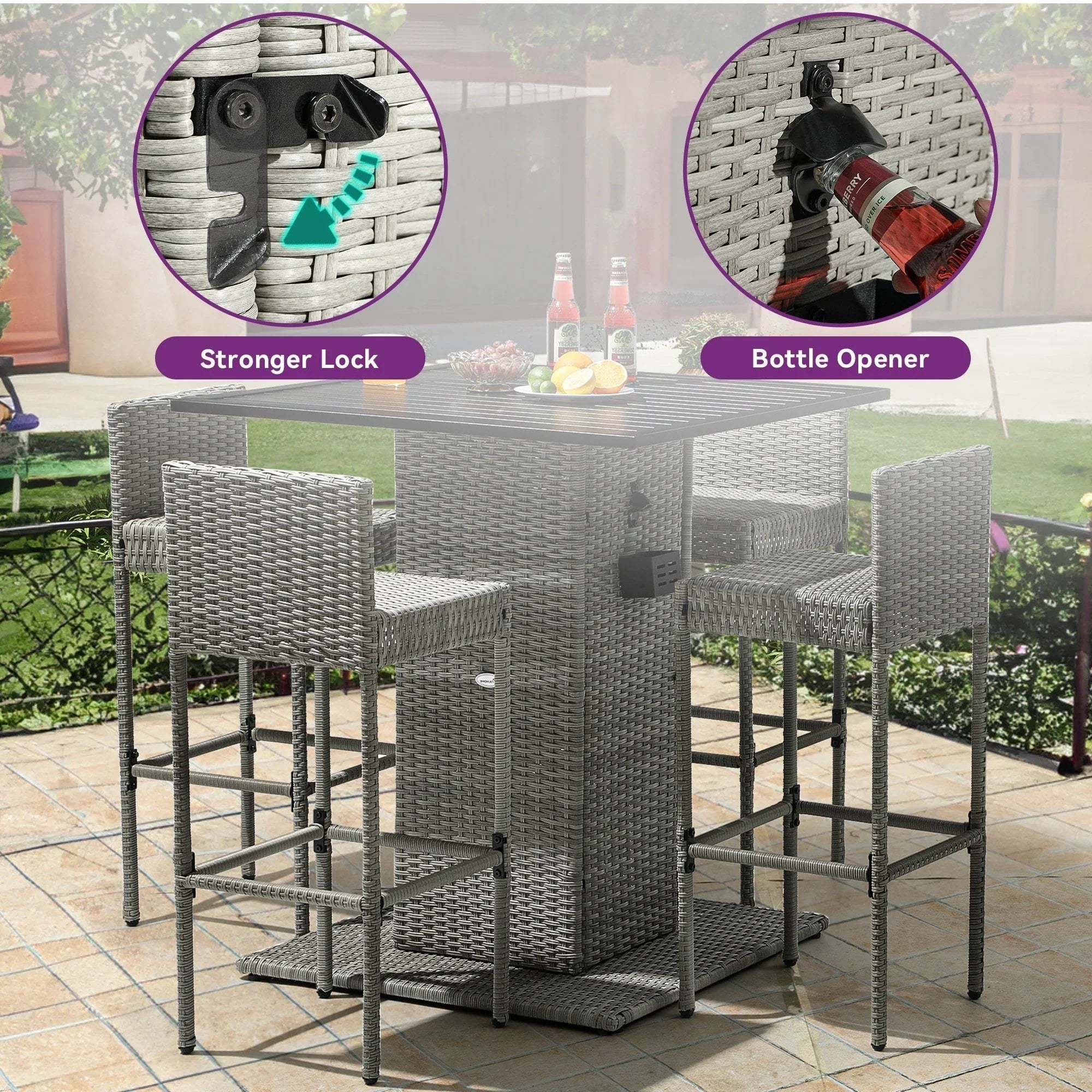 Moasis Set di Mobili da Esterno con Bar in Vimini 5 Pezzi - 5 PZ