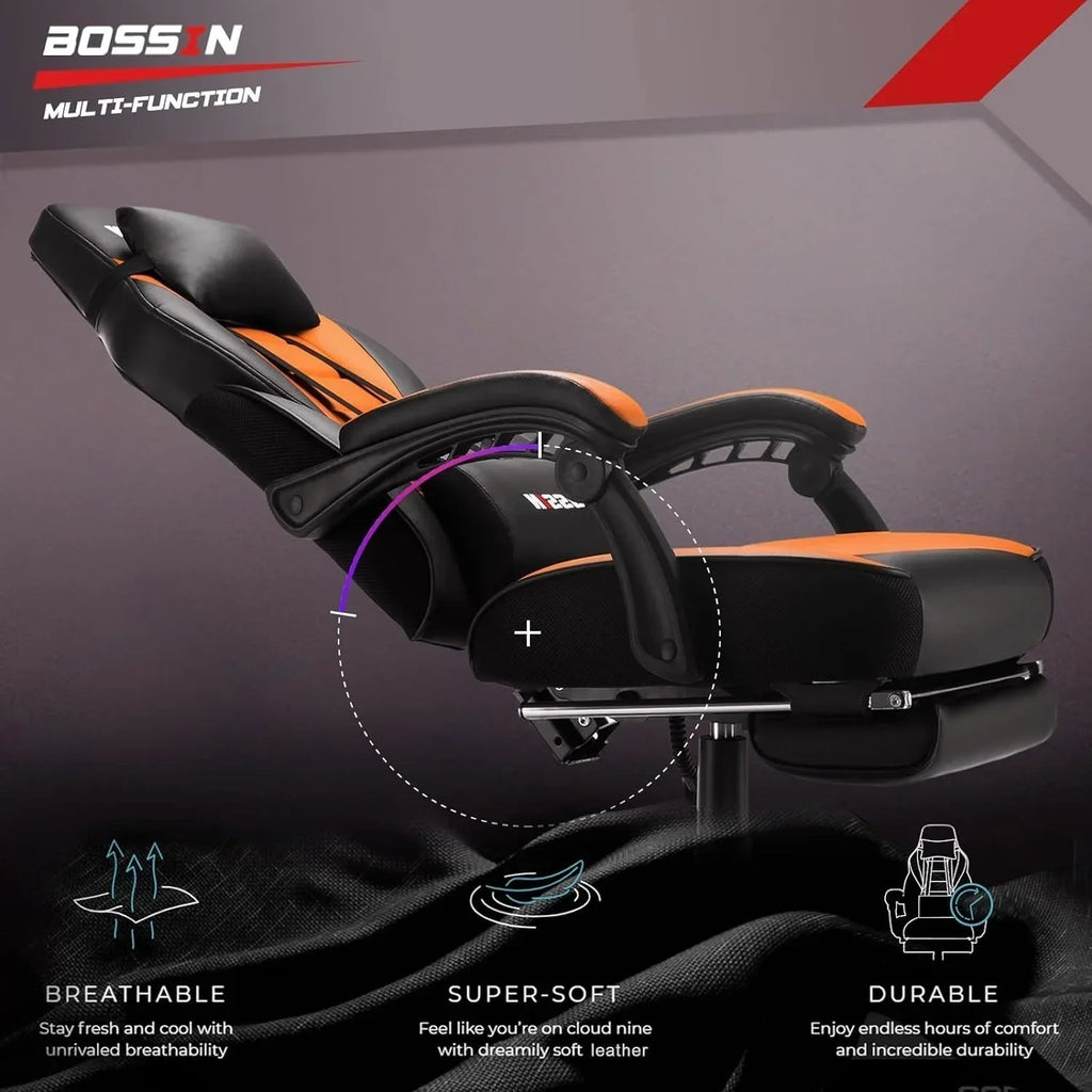 Sedia da gaming BOSSIN Racing Style, sedia da gamer per persone robuste fino a 136 kg, sedia da computer con schienale alto