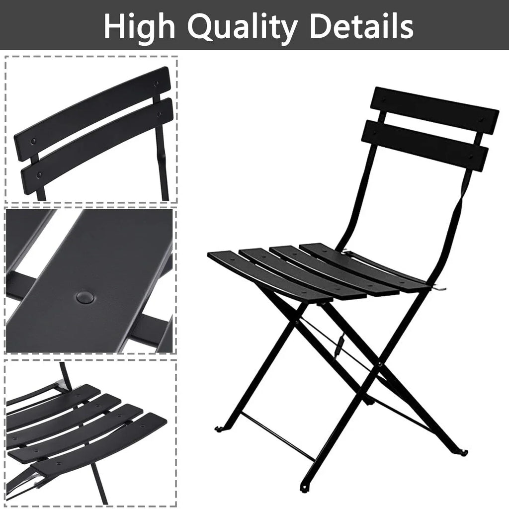 Set bistro pieghevole in metallo da 3 pezzi, set conversazione resistente alle intemperie per esterni/interni, per patio, cortile, giardino
