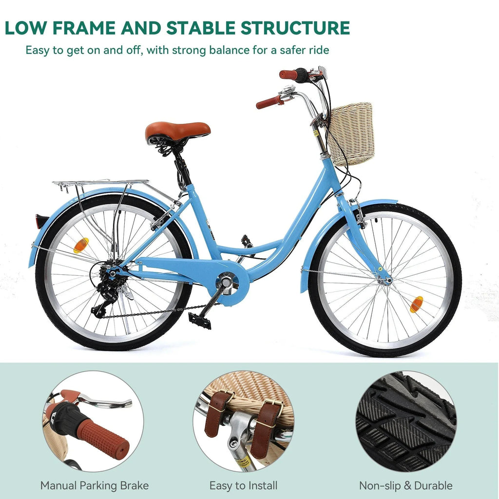 Moasis24/26 Bicicletta Cruiser a 7 velocità Regolabile con Telaio Ribassato, per Pendolari