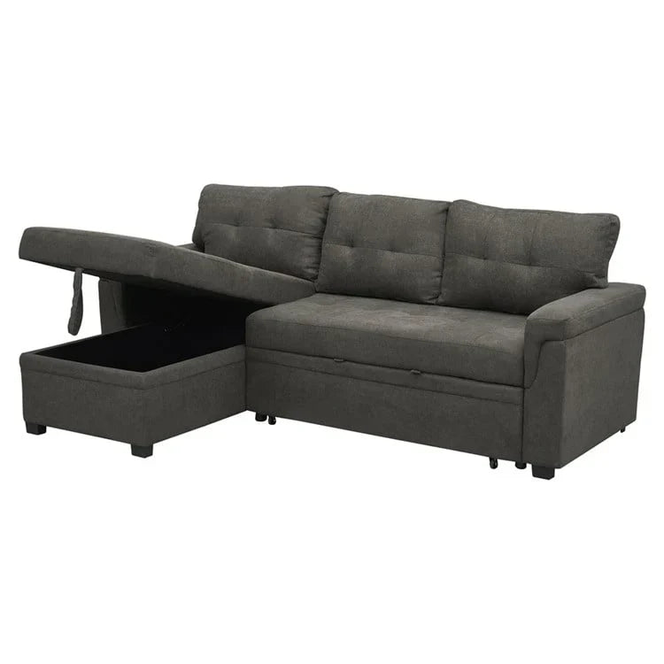 Divano componibile convertibile reversibile con letto estraibile, chaise longue con contenitore nascosto e gambe durevoli