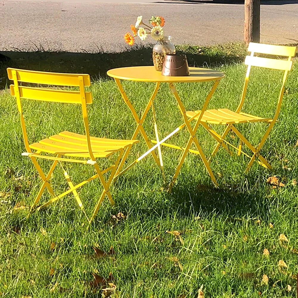 Set bistro pieghevole in metallo da 3 pezzi, set conversazione resistente alle intemperie per esterni/interni, per patio, cortile, giardino