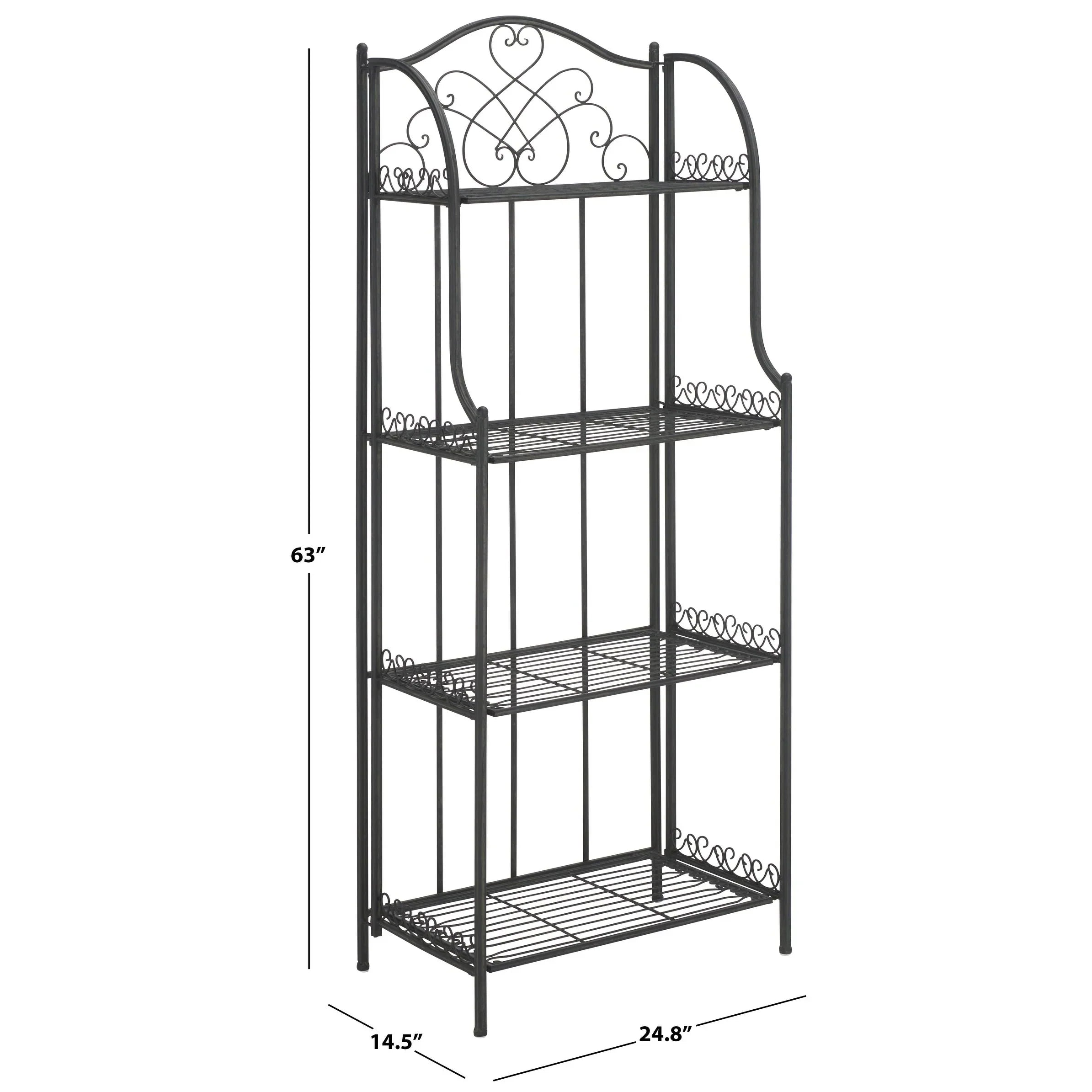 SAFAVIEH Bryn Scaffale da panettiere da esterno a 4 ripiani in ferro battuto vittoriano - 25 pollici L x 15 pollici P x 63 pollici H - 25 L x 15 P x 63 H