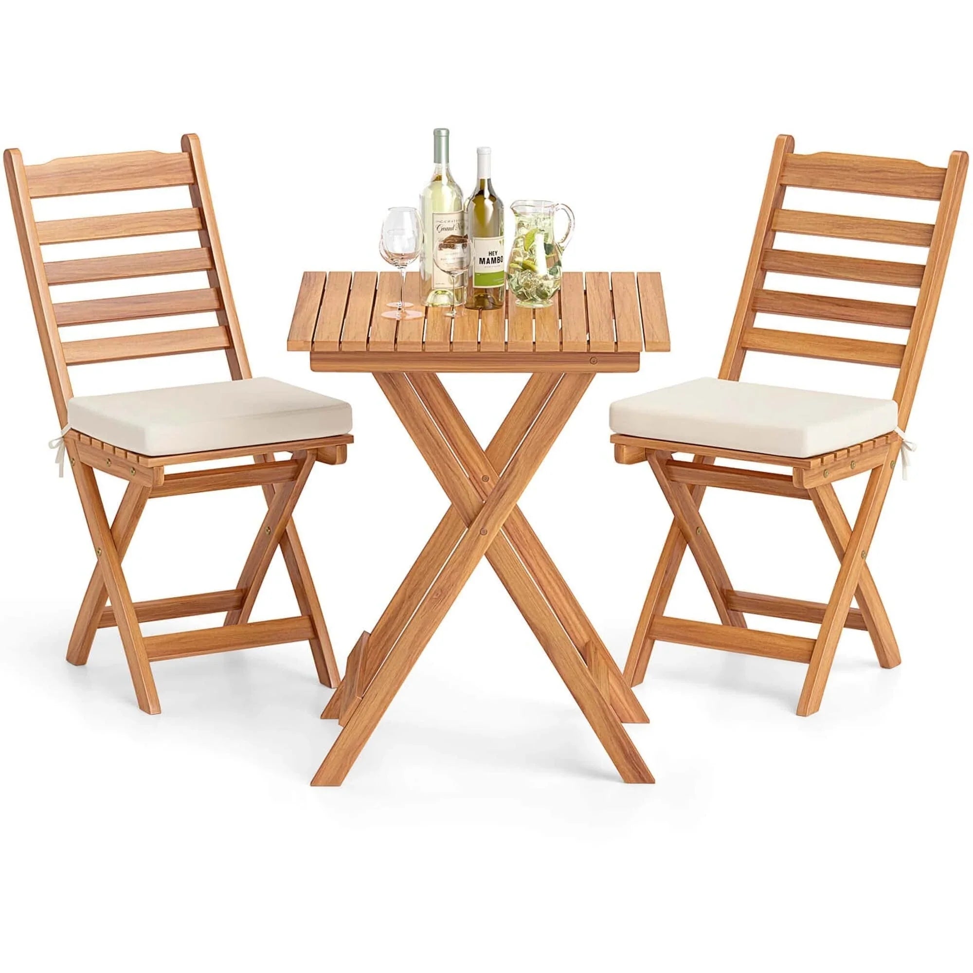 Patiojoy Set Bistro Pieghevole 3 Pezzi con Cuscini Rimovibili - Vedi Dettagli